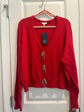 crown & ivy Red Tie-Front V-Neck Cardigan - XXL - NWT